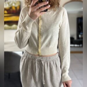 American Eagle Outfitters vintage Cream Cardigan Beaded sz L